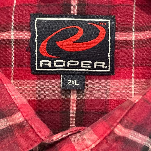 Mens ROPER Pearl Snap Red Black Plaid Long Sleeve Shirt sz 2XL - Picture 2 of 8